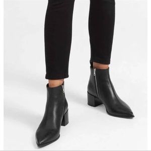 Everlane The Boss Boot Pointed Toe Booties in Pebbled Black Leather
